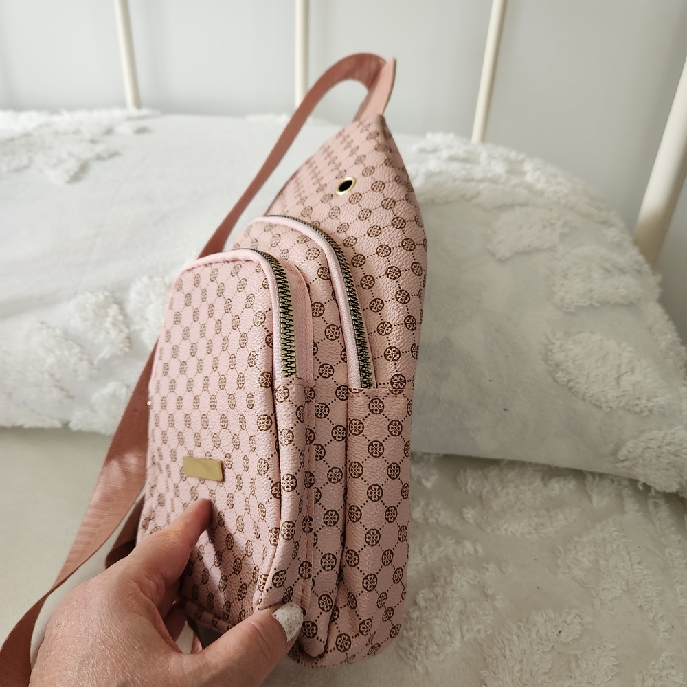 Pink And Brown Patterned Crossbody Sling Bag - Picture 2 of 6